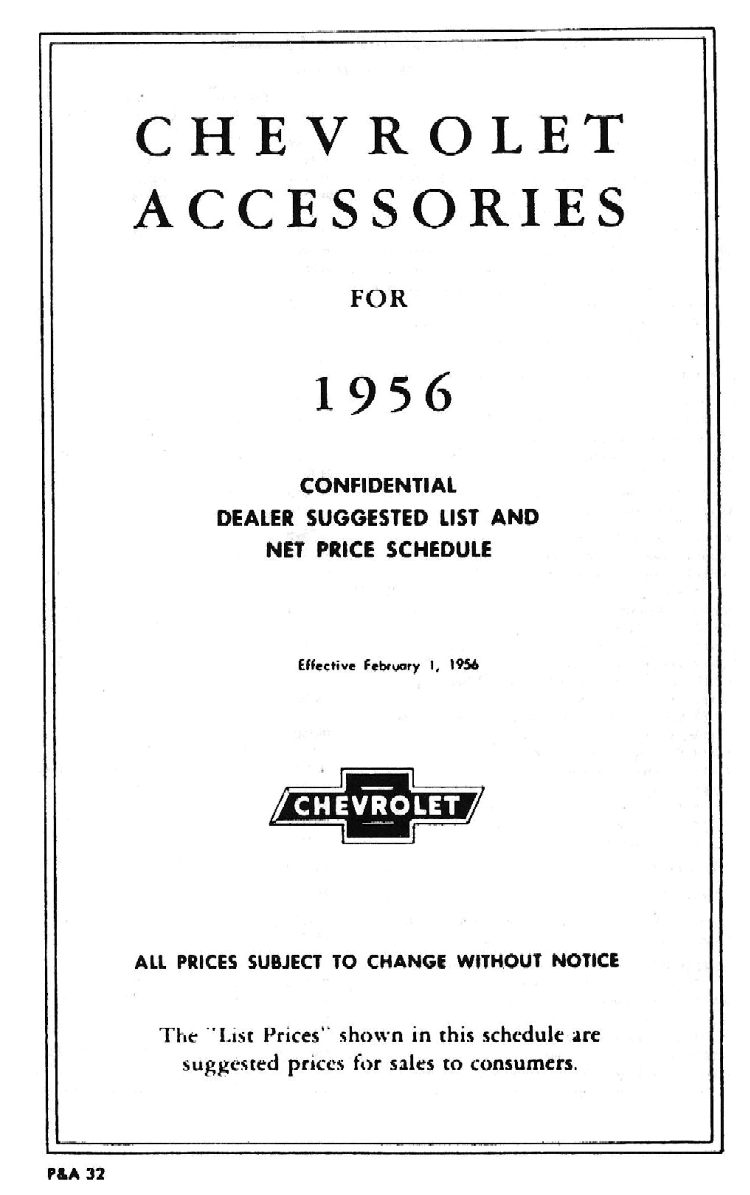 1956 Chevrolet Accessories Price List